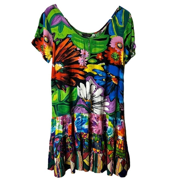 Jams World Hattie Flower Vibes 50 Years‎ Dress Size Small 100% Rayon Hawaii - Picture 1 of 12